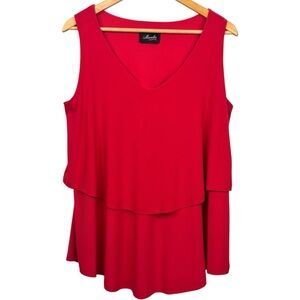 Marsalis Collection Red Layered Sleeveless V Neck Top Fits Approx. Size XL